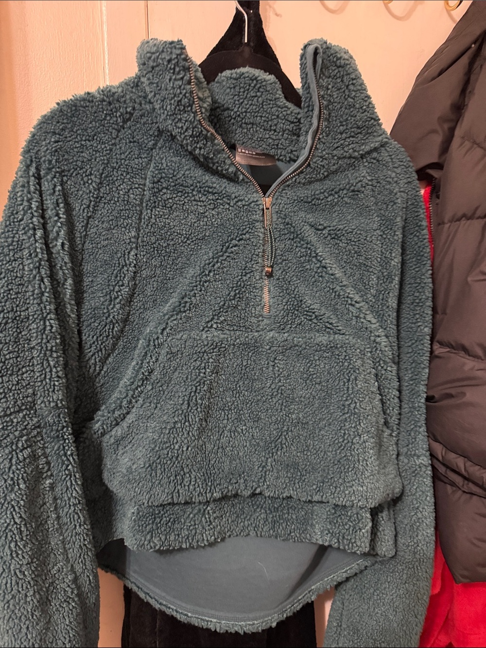 Cozy Sherpa Half-Zip Hoodie Jacket - Green